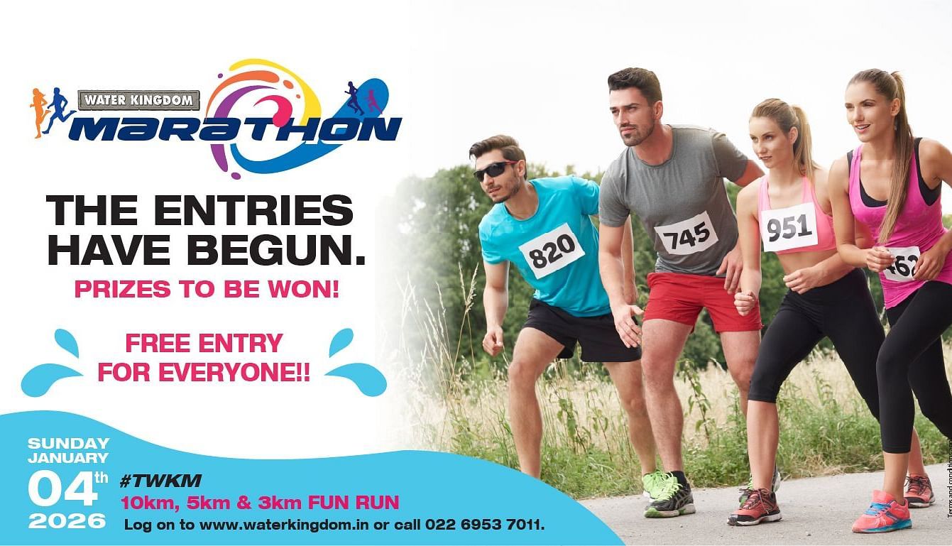  Marathon event poster with runners wearing bibs, promoting free entry, prizes, and fun run on 4th August 2024. Open to all participants.