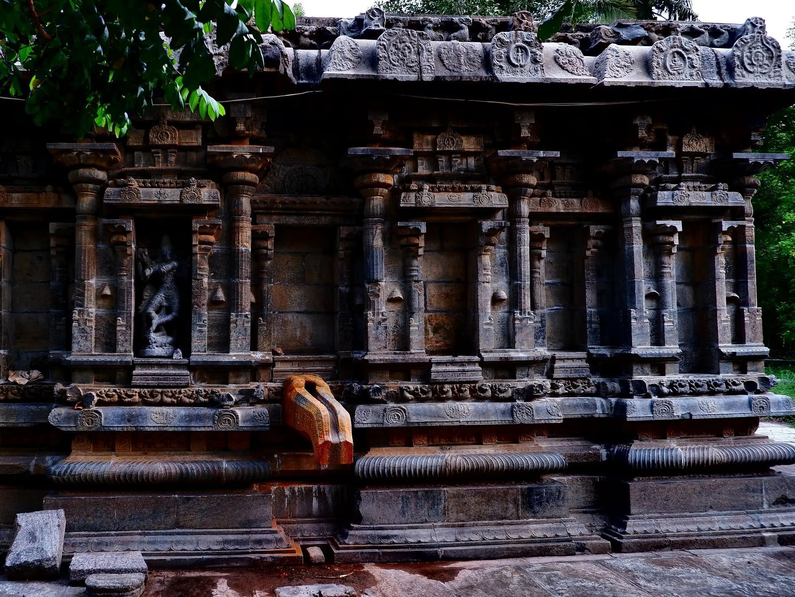 Sri Rudrapathi temple with detailed stone carvings on the walls of the temple, showcasing the rich heritage