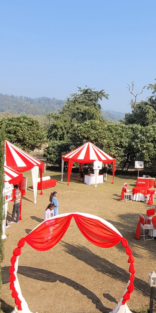  A garden setup including small tents at The Golden Tusk, Jim Corbett