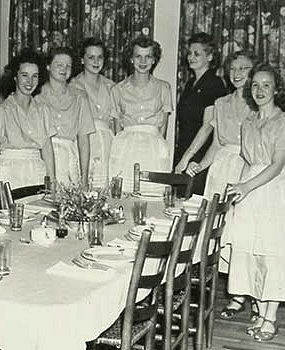 a black and white photograph of the staff of our resort posing towards the camera - Historic Tapoco Lodge