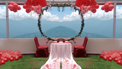 Elegant mountain-view setup at Mount View Haven with floral decorations and scenic backdrop