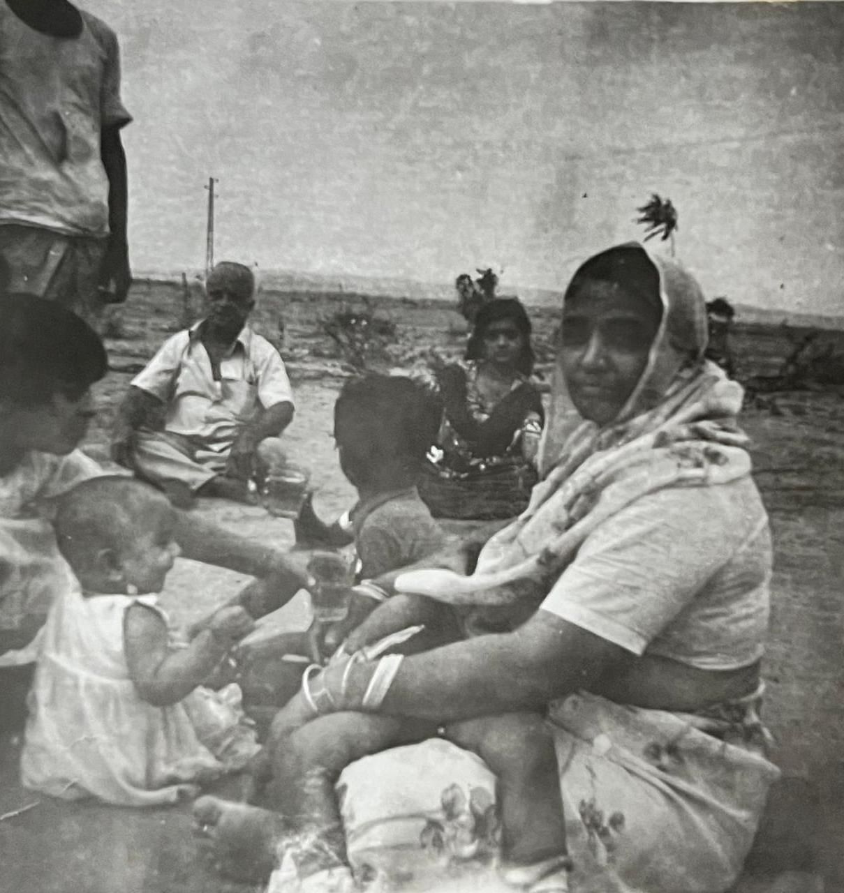A black and white image of Sampat Singh Shekhawat and Utsav Kanwar with Luv Shekhawat as toddlers