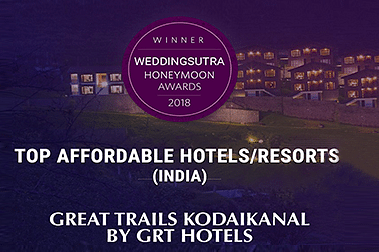 Recognition for 'Top Affordable Hotels/Resorts' awarded to Great Trails Kodaikanal by GRT Hotels.