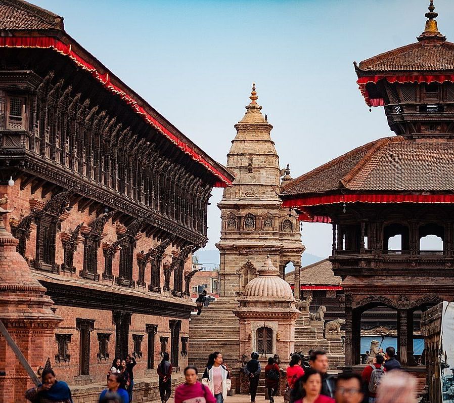 Durbar Square with the building structure and crowd surrounding the area