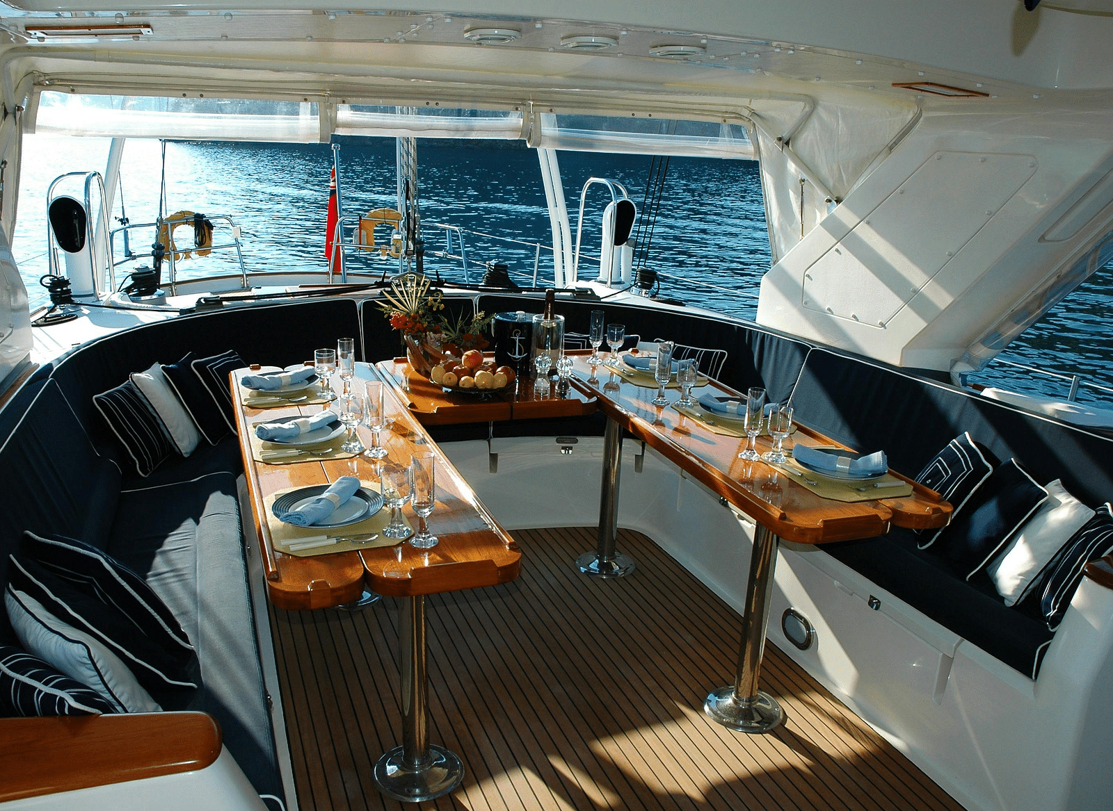 Interior view of a yacht.