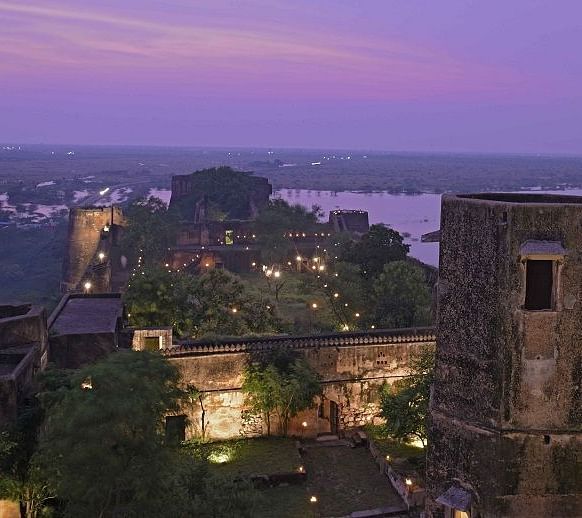 A roof top image of Shahpura Bagh illuminated in ambient lights
