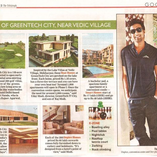 A newspaper clipping Vedic Village Spa Resort as a part of Greentech City.