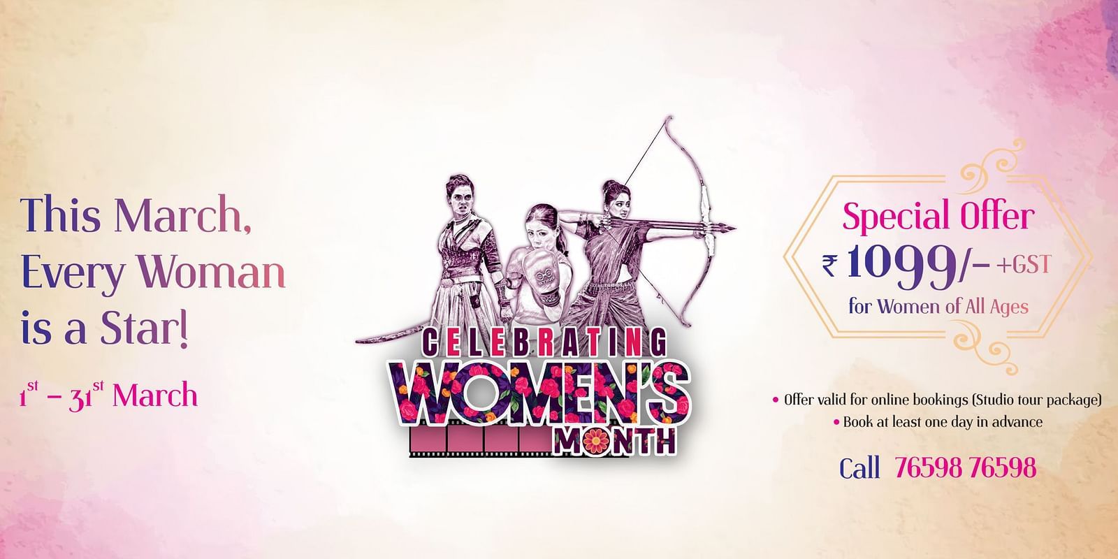 Women's Day special offer banner highlighting a ?1099+GST deal and celebrating women as stars
