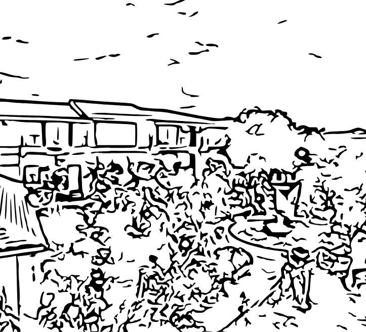 Line art of the facade of Trishvam Symphony, Krishnagiri.