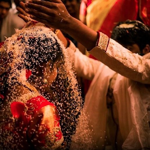 a bride and grom during a marriage ceremony