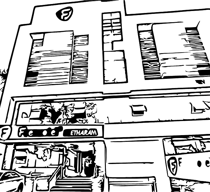 Line art of the facade of Fressotel Seetharam, Coimbatore