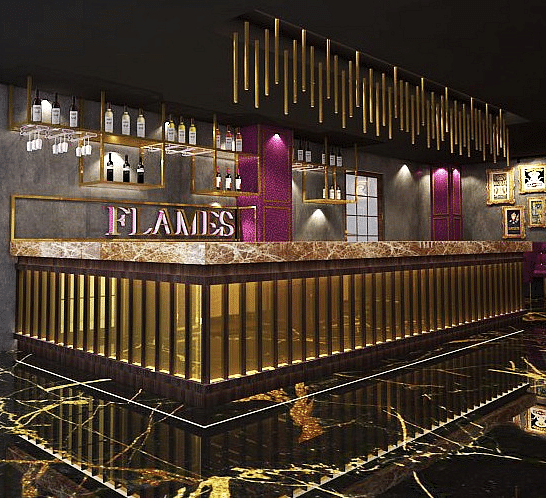 A Luxurious bar interior with a black and gold theme  - TGI Grand Fortuna, Hosur