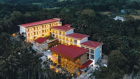 Panoramic aerial view of the Sea Hills Hotels & Resorts, showcasing the property surrounded by lush greenery and tropical landscape - Sea Hills Resort, Swaraj Dweep (Havelock)