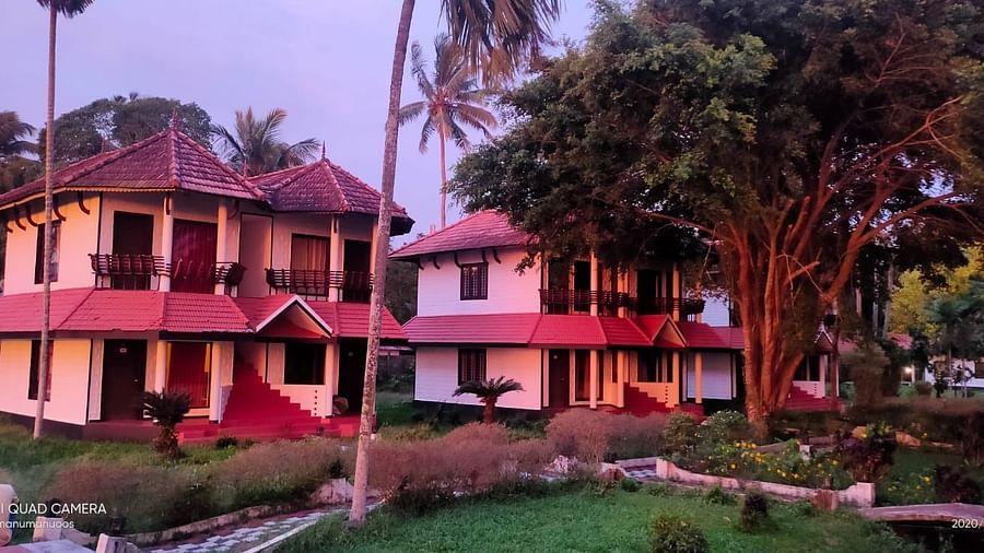 building facade with green lawn 