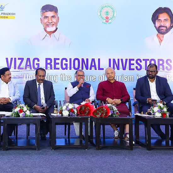 A banner of few members gathered for the collaboration of Andhra Pradesh Tourist department with Sumi Yashshree Hotels