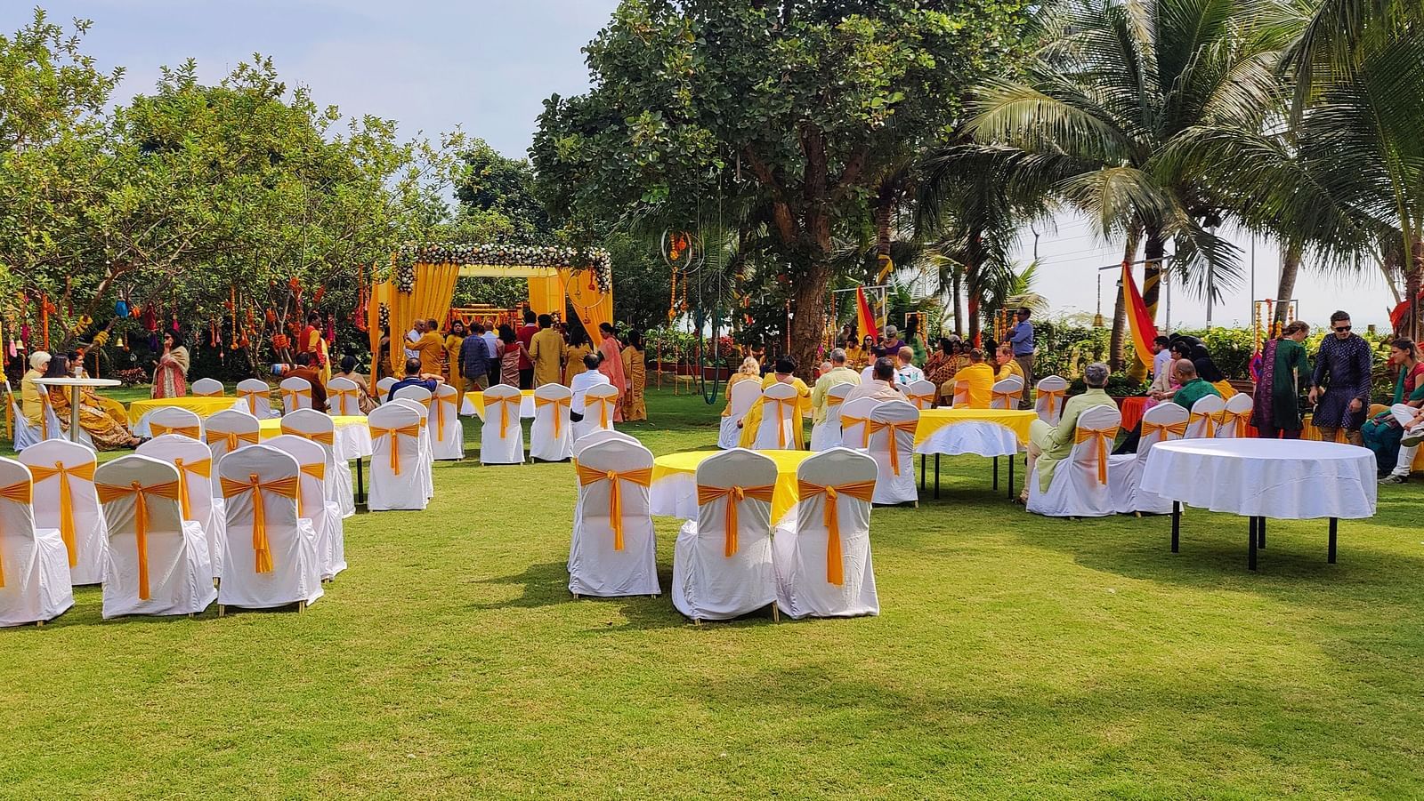 Swosti Chilika Resort - Image of an outdoor banquet space featuring numerous seating options taken during the day z73jon (1)