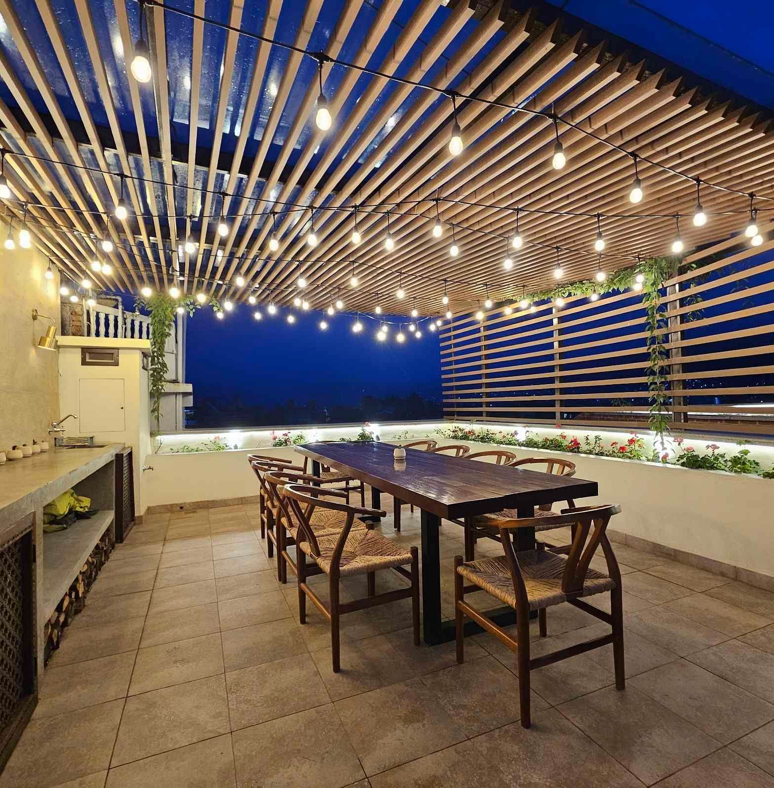 The rooftop Nanee Chefs Table which is decorated with beautiful lighting