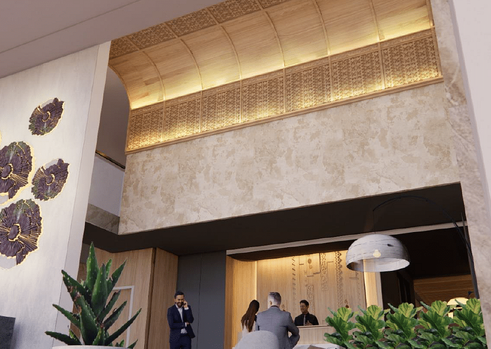An exterior view of TGI Oberon, Koramangala featuring architectural details