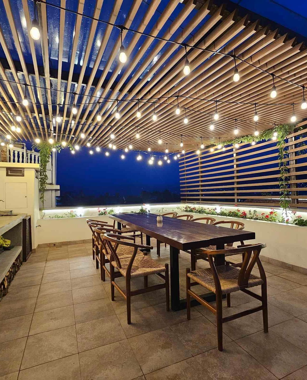 The rooftop Nanee Chefs Table which is decorated with beautiful lighting