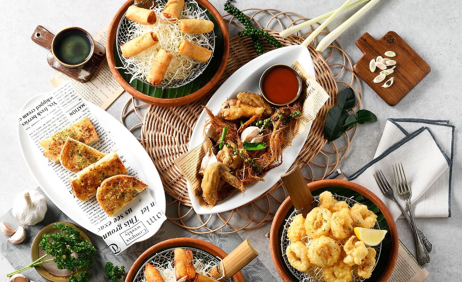 An assortment of appetisers placed on a table