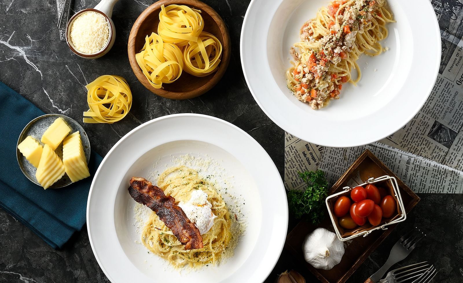 plated pasta on a table