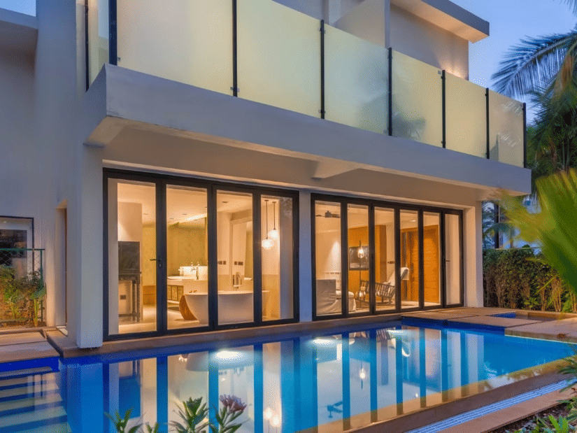 Luxury villas in South Goa with private pool at Azaya Beach Resort Goa, featuring modern architecture.