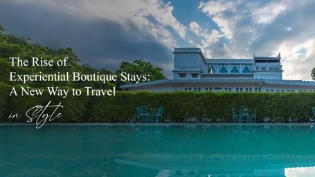 Poolside view of Saraca Hotel Lucknow with the text The Rise of Experiential Boutique Stays: A New Way to Travel in Style.
