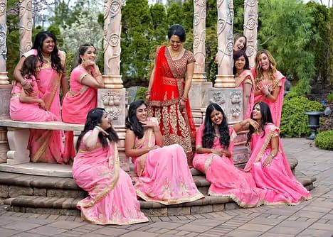 bride and bridesmaids posing for photos at Digantaa resort