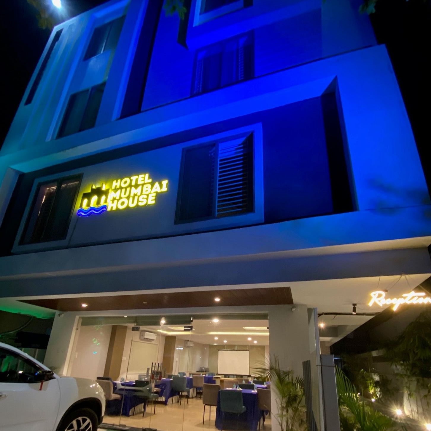 Night view of Hotel Mumbai House, Indore Facade
