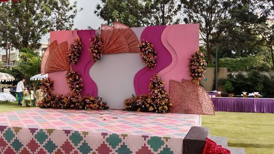 Purple and blue fabric draped ceiling for an extravagant event at VRR Astoria Hotel and Convention Centre