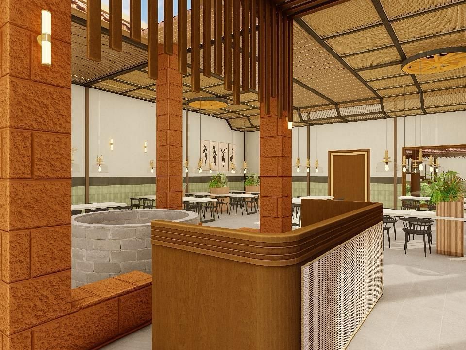  Interior view of a resort's reception with wooden structures | Ayana Resorts & Convention, Hyderabad