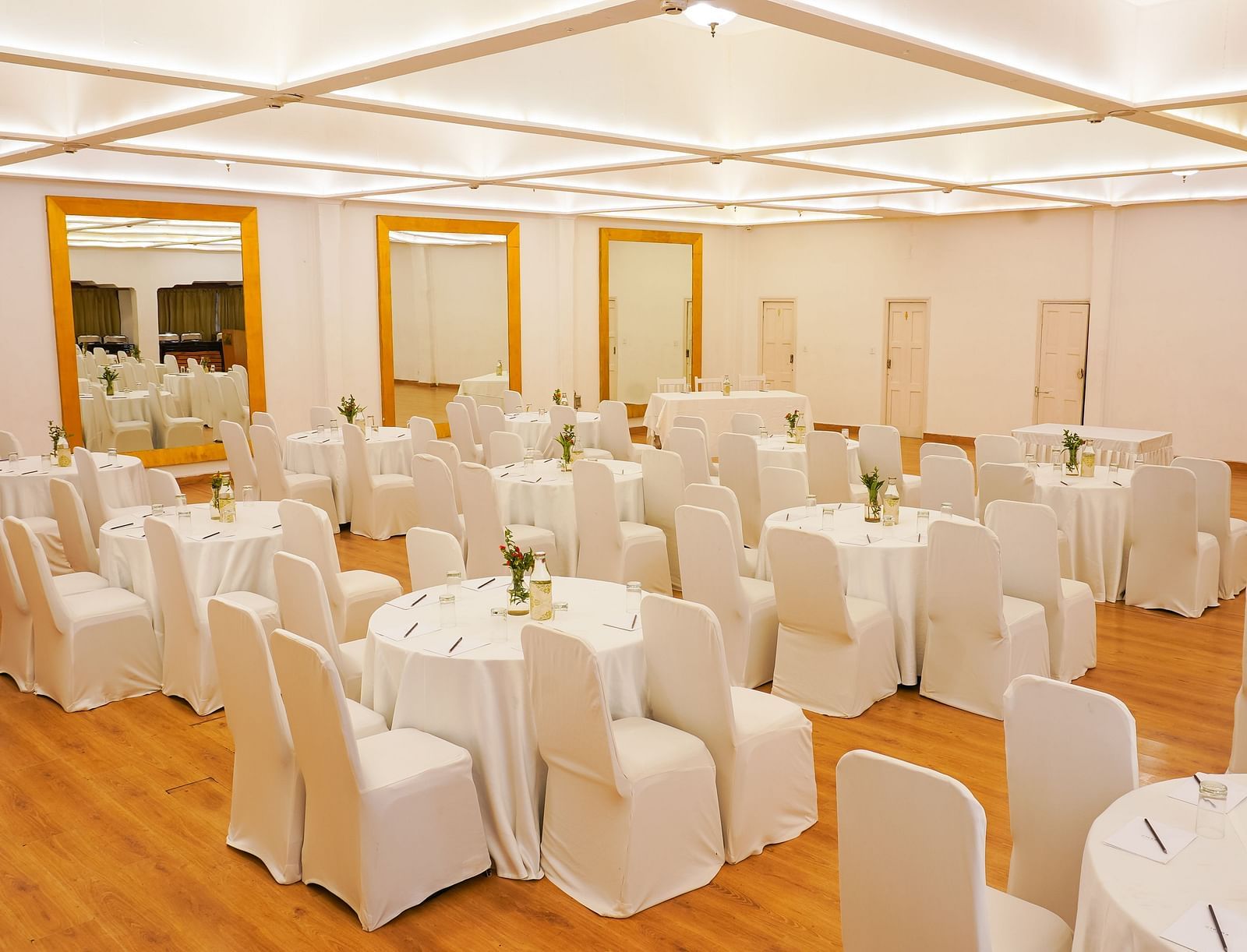 Seating arrangement in a banquet hall at Saraca Hotel, Lucknow