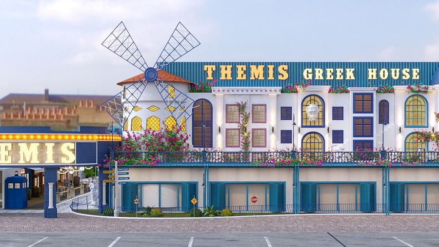 Exterior view of the greek house restaurant at Themis Mudhouse Nature Retreat and Wellness 