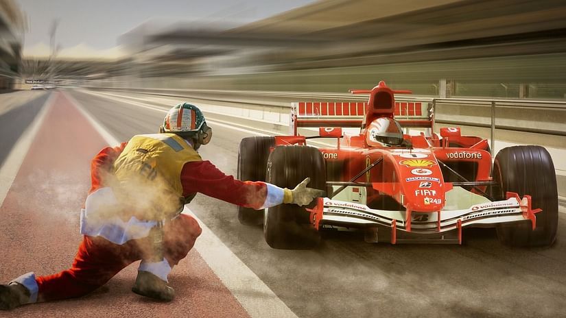 A formula 1 race car on the track