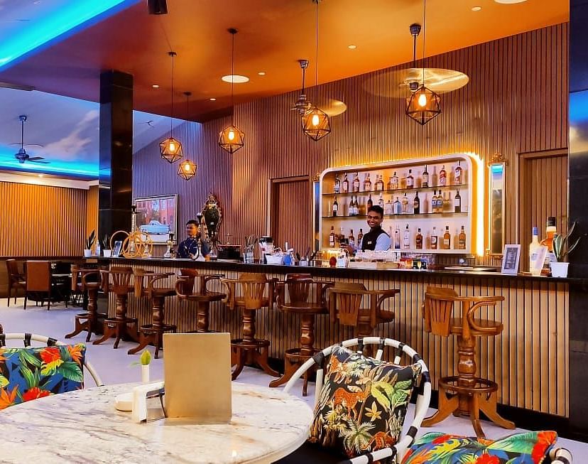indoor dining seating space at the bar - Mayfair On Sea, Morjim, Goa 