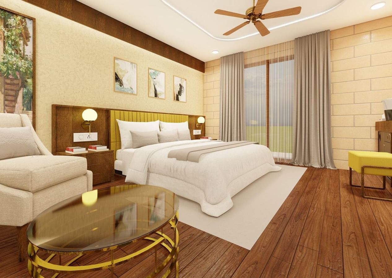 Plush Interiors and beddings of the Trishvam Private Pool Rooms at Trishvam Symphony, Krishnagiri
