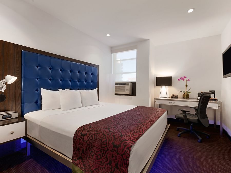 Large rooms with a bed, television and other features