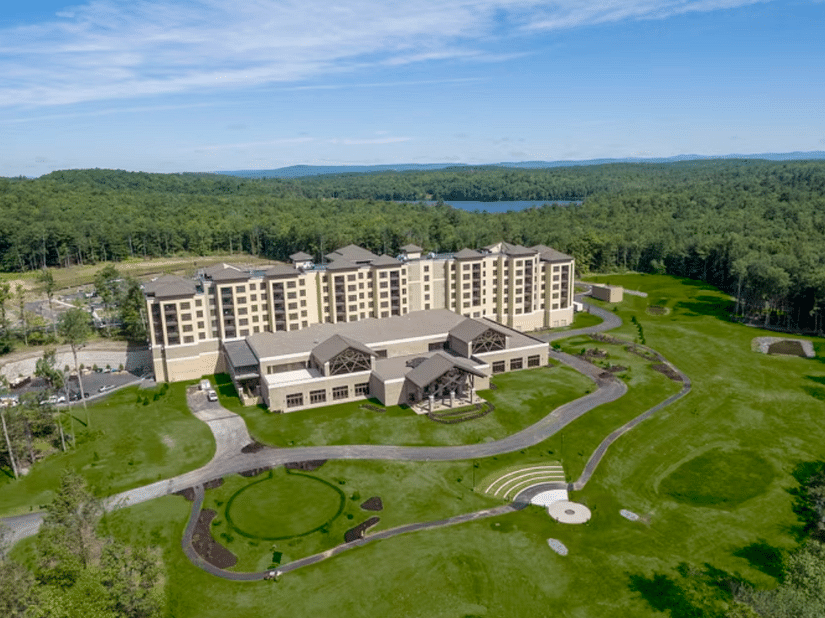 an extra long shot of the property with aerial view amidst the lush greenery