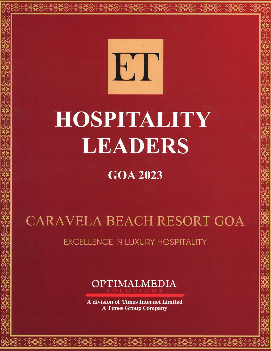 ET Hospitality certificate given to Caravela Beach Resort Goa