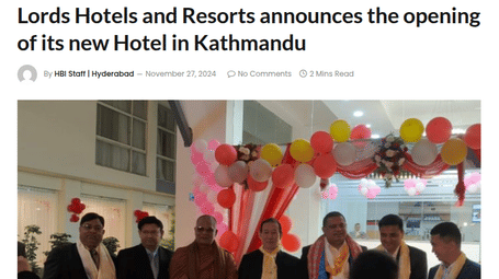 This image shows the inauguration ceremony for Lords Hotels and Resorts' new hotel, Mandala Norling Lords Prime in Kathmandu, Nepal.