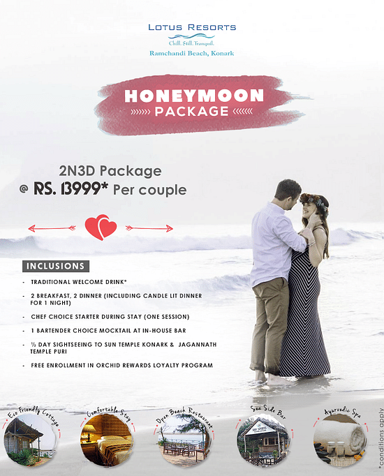 Honeymoon Package, Lotus Eco Beach Resort Konark. Hotel Near Konark Beach