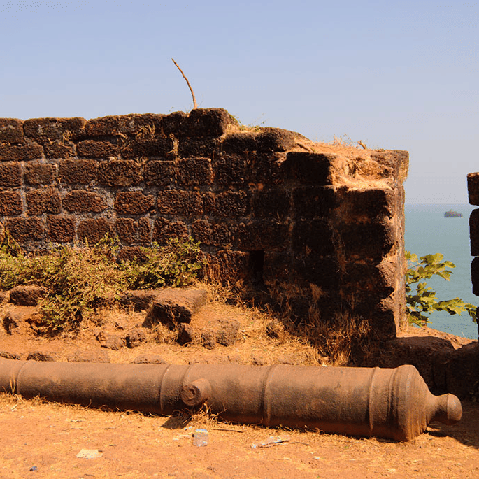 a close up shot of Fort Cabo da rama with blue sky in the background