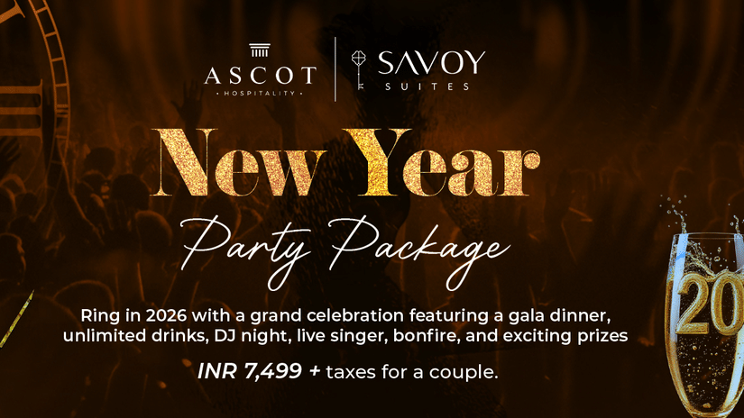 New Year party at Savoy Suites offering gala dinner, unlimited drinks, live singer, DJ nights, etc. starting at just INR 7,499.