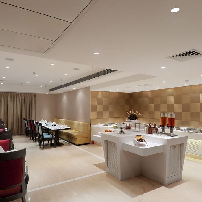 lavish seating at Cafe Inde at Inde Hotels Vista Woods, Guragon 