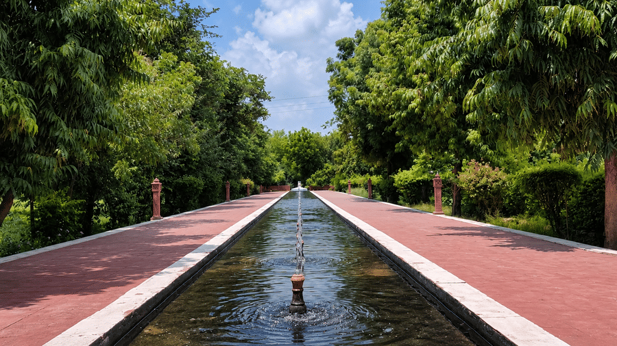 Fountain Walkway Reflections-Umaid Palace Dausa- Resort Near Jaipur