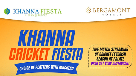 Banner image showcasing text for the upcoming 'Khanna Cricket Fiesta' along with visuals of food and beverages
