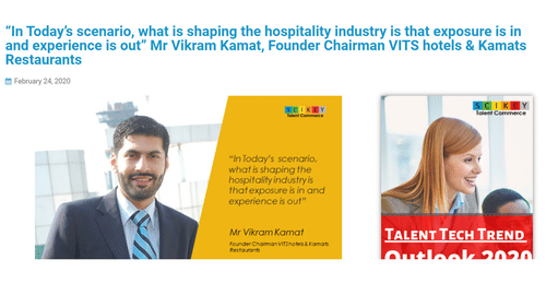 A news article showing a quote from vikram kamat - VITS Hotels & Resorts