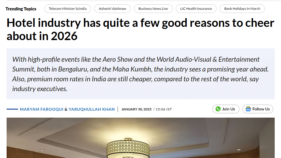 A snippet of article from Money Control Publications which mentions that Hotel industry has quite a few good reasons to cheer about in 2026