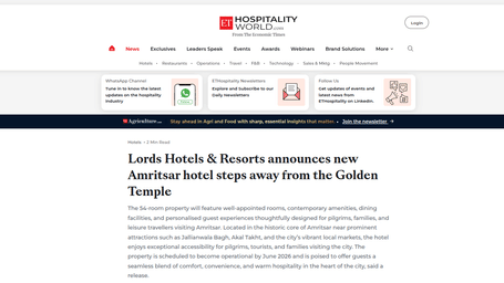 An article by Hospibuz showcasing lords launching a new property in Amrtisar near the Golden Temple.