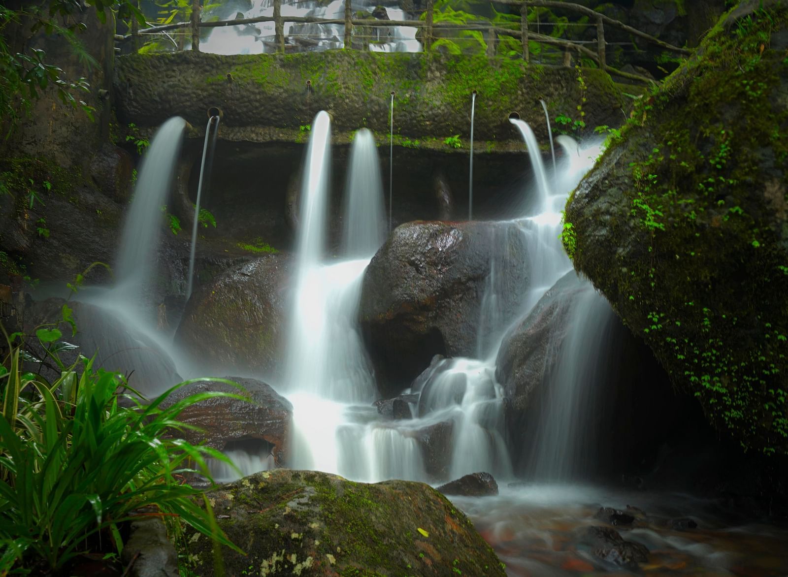 small waterfall among rock